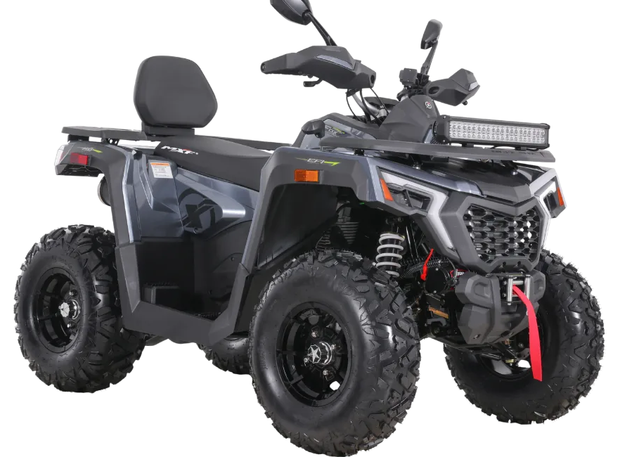 Fox 250 EFI, quadriciclo MXF cinza com barra de LED e guincho